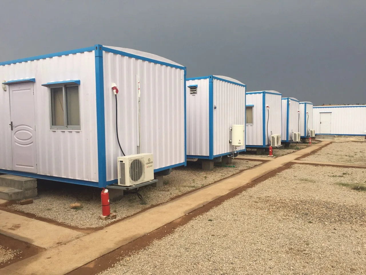 Historical company archive photograph of prefabricated cabins